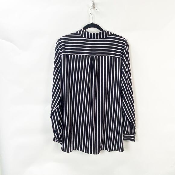 QVC Susan Graver 20W Womens Black/White Striped Collared Button-Up Shirt - Picture 6 of 8